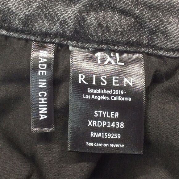 Risen LA Jeans Women's Sz 1XL Charcoal Wash Mid Rise Flare Distressed Button Fly - Picture 2 of 12